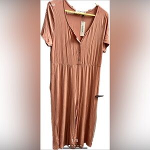 Three Bird Nest Women's Wide Leg Jumpsuit Romper Coral Crew Neck Short Sleeve XL